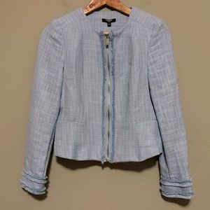 Premise Cut and Sewn Twead Frayed Hem Blazer Jacket in Blue Wash - Size 6P
